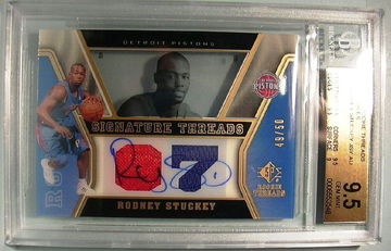 2007-08 SP ROOKIE THREADS GOLD ROOKIES #59 RODNEY STUCKEY AUTO 49/50 BGS 9.5 GEM MINT (HIGHEST GRADED)