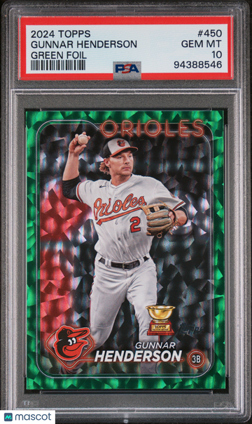 2024 Topps Gunnar Henderson #450 Green Crackle Foil Board /499 PSA 10