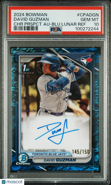 2024 Bowman Chrome Prospect Autographs David Guzman Prspct Blu Lunar Ref /150 #CPADGN PSA 10 Toronto Blue Jays