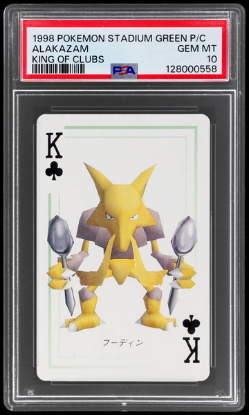 1998 Pokemon Stadium Green Version Playing Cards Alakazam King Of Clubs PSA 10