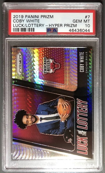 2019-20 Panini Prizm Coby White Luck of the Lottery Hyper PSA 10