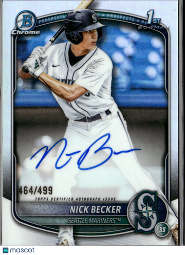 Nick Becker 2025 Topps Bowman Chrome Auto Refractor /499 Seattle Mariners