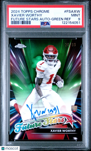 2024 Topps Chrome Future Stars Autographs Xavier Worthy #FSAXW Green Ref /99 PSA 9 Topps