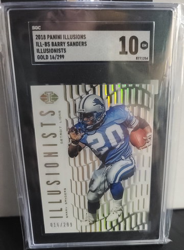 2018 Panini Illusions Barry Sanders ILL-BS Illusionists Gold 16/299 SGC 10