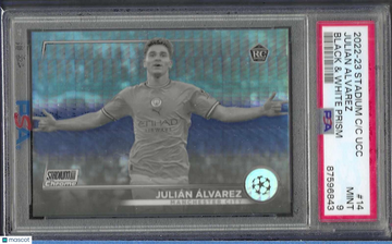2022-23 Topps Stadium Club Chrome UEFA Club Competitions Julian Alvarez #14 Black & White Prism Ref PSA 10
