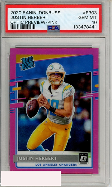 2020 PANINI DONRUSS JUSTIN HERBERT #P303 OPTIC PREVIEW-PINK PSA 10 GEM MT RC