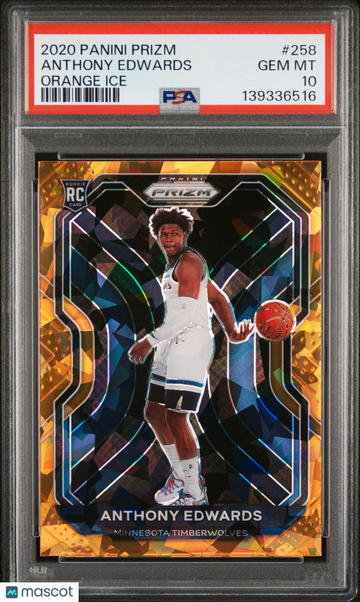 2020 Panini Prizm Anthony Edwards #258 Orange Ice Rookie RC PSA 10