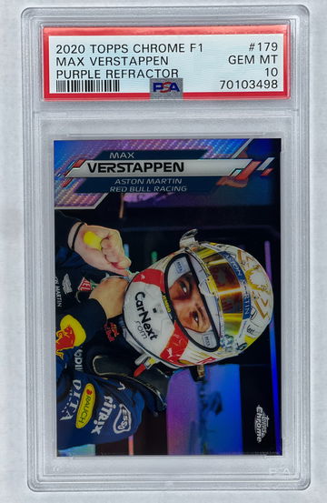 Max Verstappen 2020 Topps Chrome F1 Purple Refractor /399 #179 PSA 10 