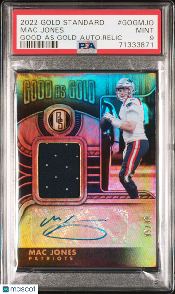 2022 Panini Gold Standard Good As Gold Autographs Relics Mac Jones #GOGMJO Autograph Relic /49 PSA 9