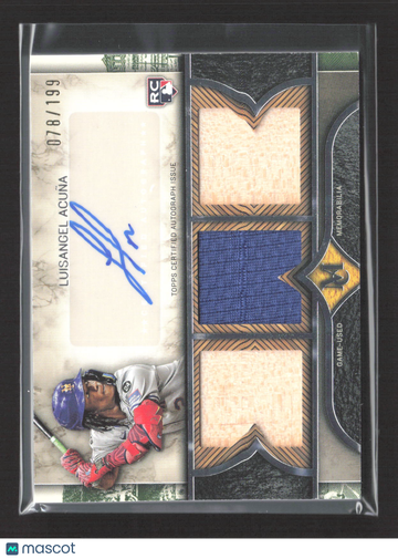 2025 Topps Museum Collection Luisangel Acuña #SPTRA-LA /199 RC Signature Swatches Triple Relic Autograph Card Game-Used