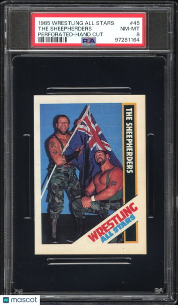 1985 O'quinn Wrestling All Stars The Sheepherders #45 Perforated Hand Cut PSA 8