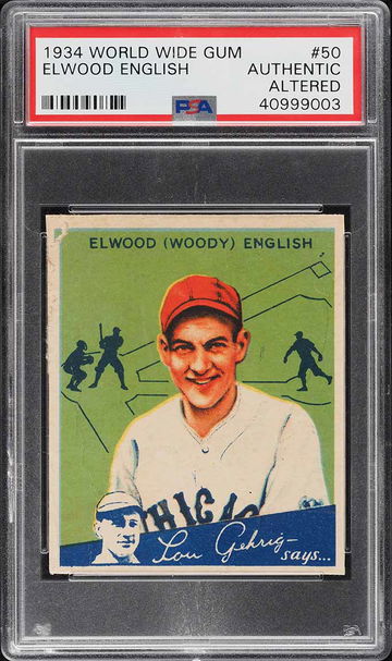 1934 World Wide Gum Baseball Elwood English #50 PSA A RARE ONLY 10 GRADED TOTAL