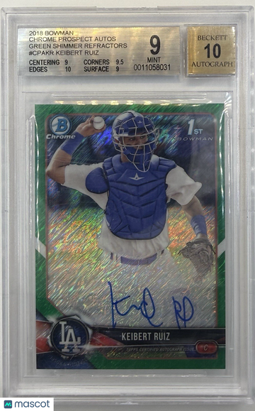 2018 Bowman Chrome Keibert Ruiz #CPA-KR Green Shimmer Refractor Autograph Limited Edition BGS 9 Topps Auto 10