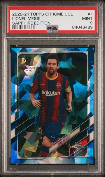 2020 TOPPS CHROME UEFA CHAMPIONS LEAGUE SAPPHIRE LIONEL MESSI #1 PSA 9