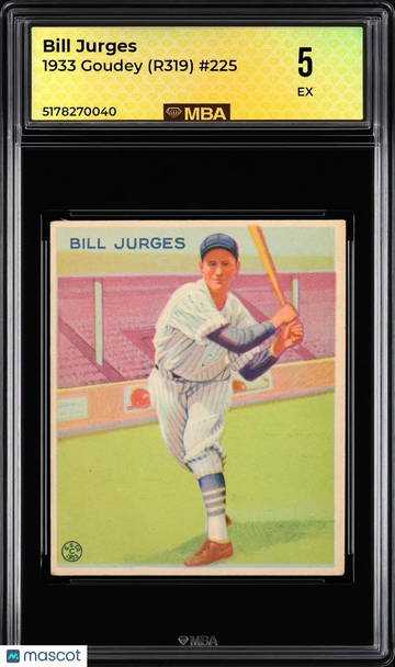 Graded 1933 Goudey R319 Bill Jurges #225 MBA 5 Baseball Card