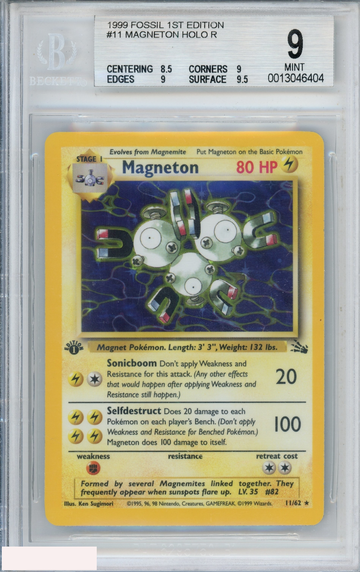 1999 POKEMON FOSSIL 1ST EDITION MAGNETON HOLO R #11 BGS 9 MINT