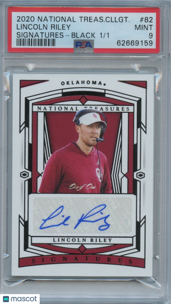 2020 Panini National Treasures Collegiate Lincoln Riley #82 Signatures Black /1 PSA 9 Panini Authentic