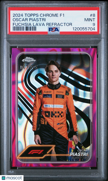 2024 Topps Chrome Formula 1 Oscar Piastri #8 Fuchsia Lava Refractor /225 PSA 9