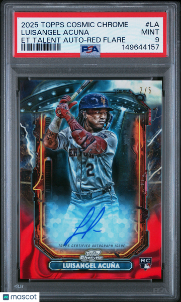 2025 Topps Cosmic Chrome Extraterrestrial Talent Autographs Luisangel Acuna #LA Et Red Flare /5 Rookie PSA 9