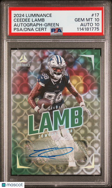 2024 Panini Luminance Ceedee Lamb #17 Autograph Green /25 PSA 10