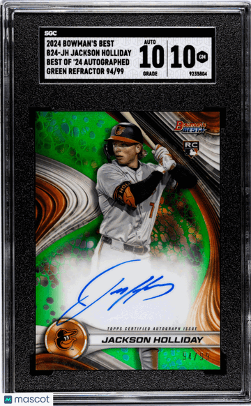 2024 Bowman's Best Jackson Holliday #B24-JH Of '24 Autograph Green Refractor SGC 10 Auto 10