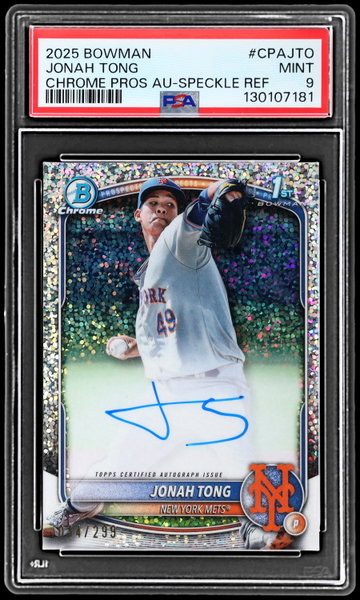 2025 Bowman Chrome Jonah Tong Prospect Autograph Speckle Refractor PSA 9