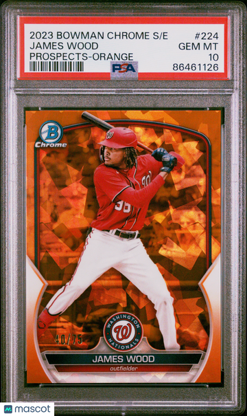 2023 Bowman Chrome Sapphire Edition Prospects James Wood #224 Orange /75 PSA 10