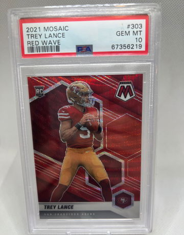 2021 mosaic trey lance red wave rc psa 10 numbered 4/9 pop 1