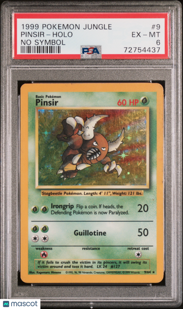 1999 Pokemon Jungle Pinsir Holo No Symbol PSA 6 #9
