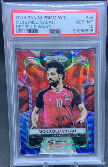 2018 Panini Prizm W/C Mohamed Salah Red/Blue Wave PSA 10