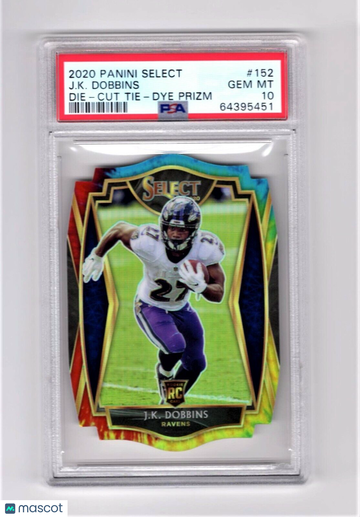 JK Dobbins 2020 Select Premier Level Die-Cut Tie-Dye RC #152 Rookie /25 PSA 10