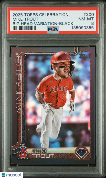 2025 Topps Mike Trout #200 Big Head Variation Black / Short Print PSA 8