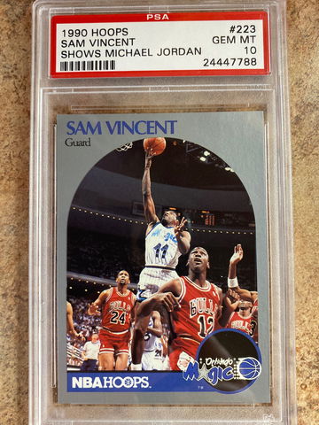 1990 HOOPS MICHAEL JORDAN SAM VINCENT JERSEY 12 #223 PSA 10