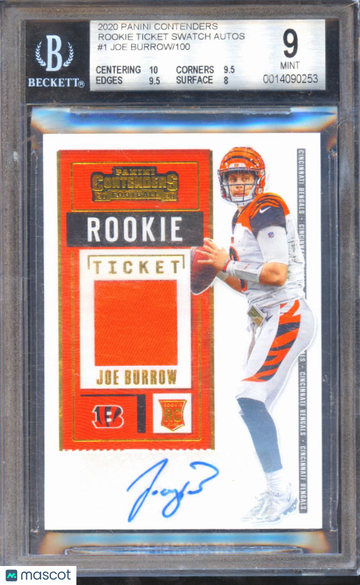 2020 Panini Contenders Rookie Ticket Swatch Autographs Joe Burrow #1 /100 BGS 9 Auto 10