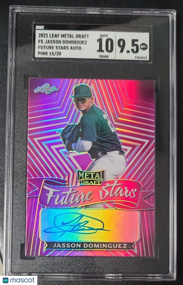 2021 Leaf Metal Draft Jasson Dominguez #FS-JD1 Pink Refractor Autograph Parallel/Variety Rookie SGC 9.5 Leaf Auto 10