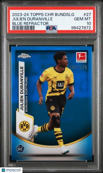 2023-24 Topps Chrome Bundesliga Julien Duranville #27 Blue Refractor /175 PSA 10