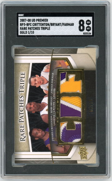 2007-08 UD Premier RP3-BFC Kobe Bryant Rare Patches Triple Game Used Gold #'d 1/10 SGC 8