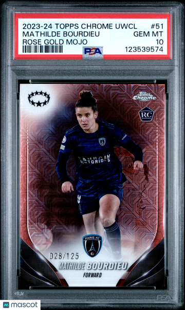 2023-24 Topps Chrome UEFA Women's Champions League Mathilde Bourdieu #51 Rose Gold Mojo /125 Rookie PSA 10