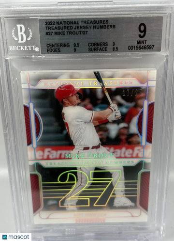 2022 Panini National Treasures Treasured Jersey Numbers Mike Trout #27 /27 BGS 9