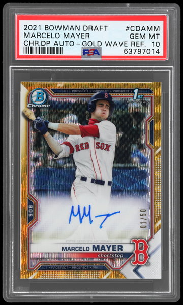 2021 Bowman Draft Marcelo Mayer Chrome Autograph Gold Wave Refractor PSA 10 RC