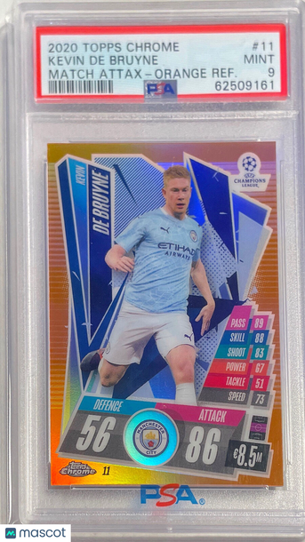 2020 Topps Chrome Match Attax UEFA Champions League Europa League Kevin De Bruyne #11 Orange Refractor PSA 9