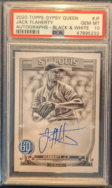 2020 Topps Gypsy Queen Jack Flaherty B&W Autograph /50 PSA 10