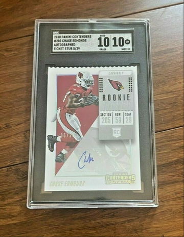 CHASE EDMONDS 2018 CONTENDERS TICKET STUB AUTO RC #'d 5/29 SGC 10 Auto 10