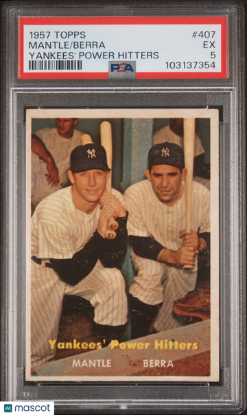 1957 Topps Berra Mantle #407 Yankees' Power Hitters PSA 5