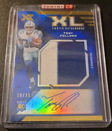 2019 Panini XR Blue Swatch Autographs Tony Pollard #RXL-18 RPA /25