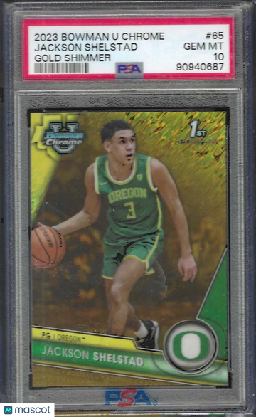 2023 Bowman University Chrome Jackson Shelstad #65 Gold Shimmer PSA 10