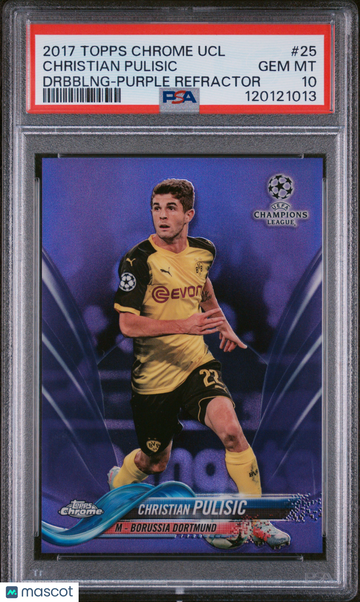 2017 Topps Chrome UEFA Champions League Christian Pulisic #25 Drbblng Purple Refractor PSA 10