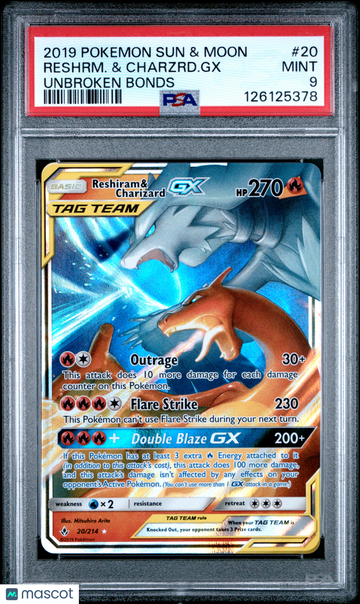 2019 Pokemon Sun & Moon Unbroken Bonds Reshrm. & Charzrd. GX Ultra Rare Unbroken Bonds PSA 9 #20