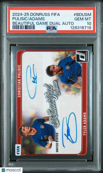 2024-25 Panini Donruss FIFA Tyler Adams Christian Pulisic #BDUSM Beautiful Game Dual PSA 10