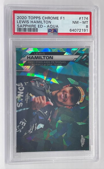 2020 Topps Chrome Sapphire F1 Formula One Lewis Hamilton Aqua /99 Card #174 PSA8 Mercedes